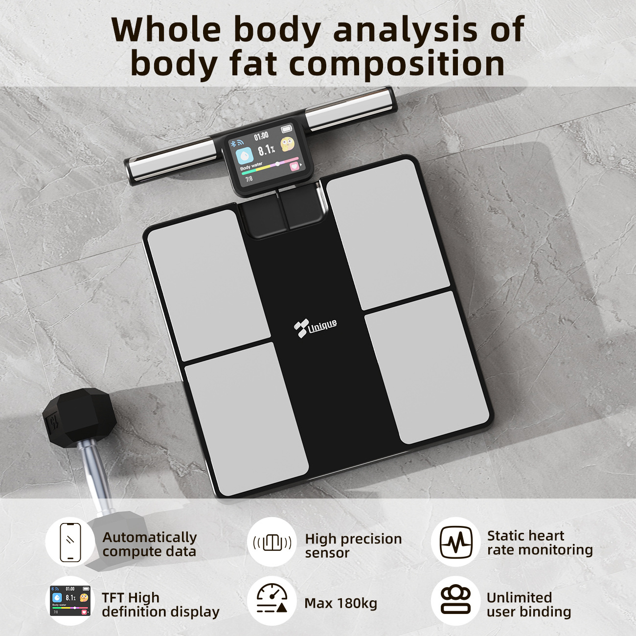 Body Fat Scale Smart - Eight-electrode Bluetooth WiFi body fat scale,