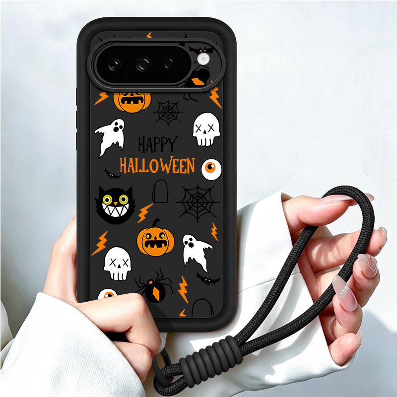 Google Pixel 8A - Cartoon Halloween Pattern Lanyard Phone Case