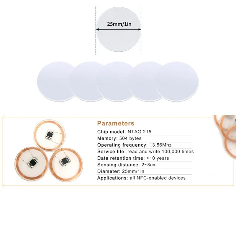 20pcs  13.56MHz Ntag215 NFC Co - огляд і ціна Nfc Tag Programmable